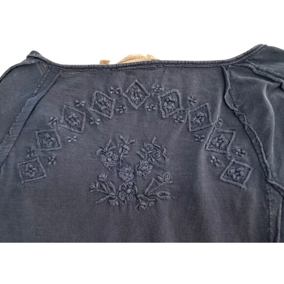 Soft Surroundings Top Navy‎ Blue Floral Embroidered Boho Lagenlook Women's XS - Picture 4 of 9